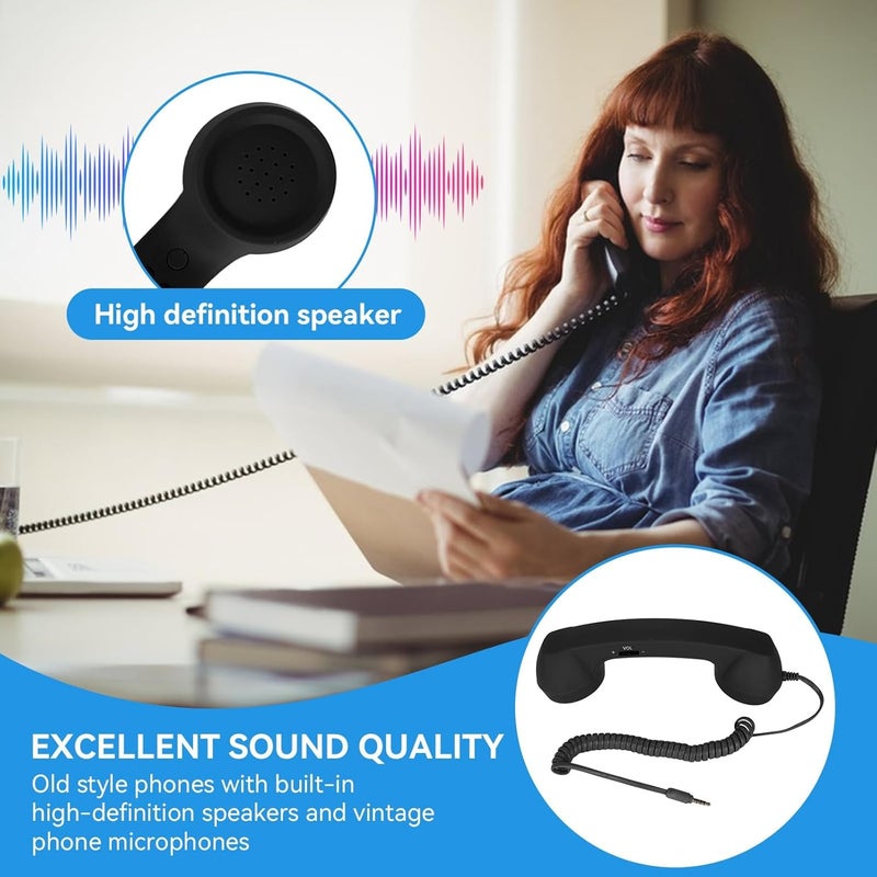 Beufee Telephone Handset for Cellphone, Retro Phone Handset with 3.5mm Jack Mobile Phone Receiver Old Telephone Headset Handheld Receiver for Cell Phone(Black) - Image 4